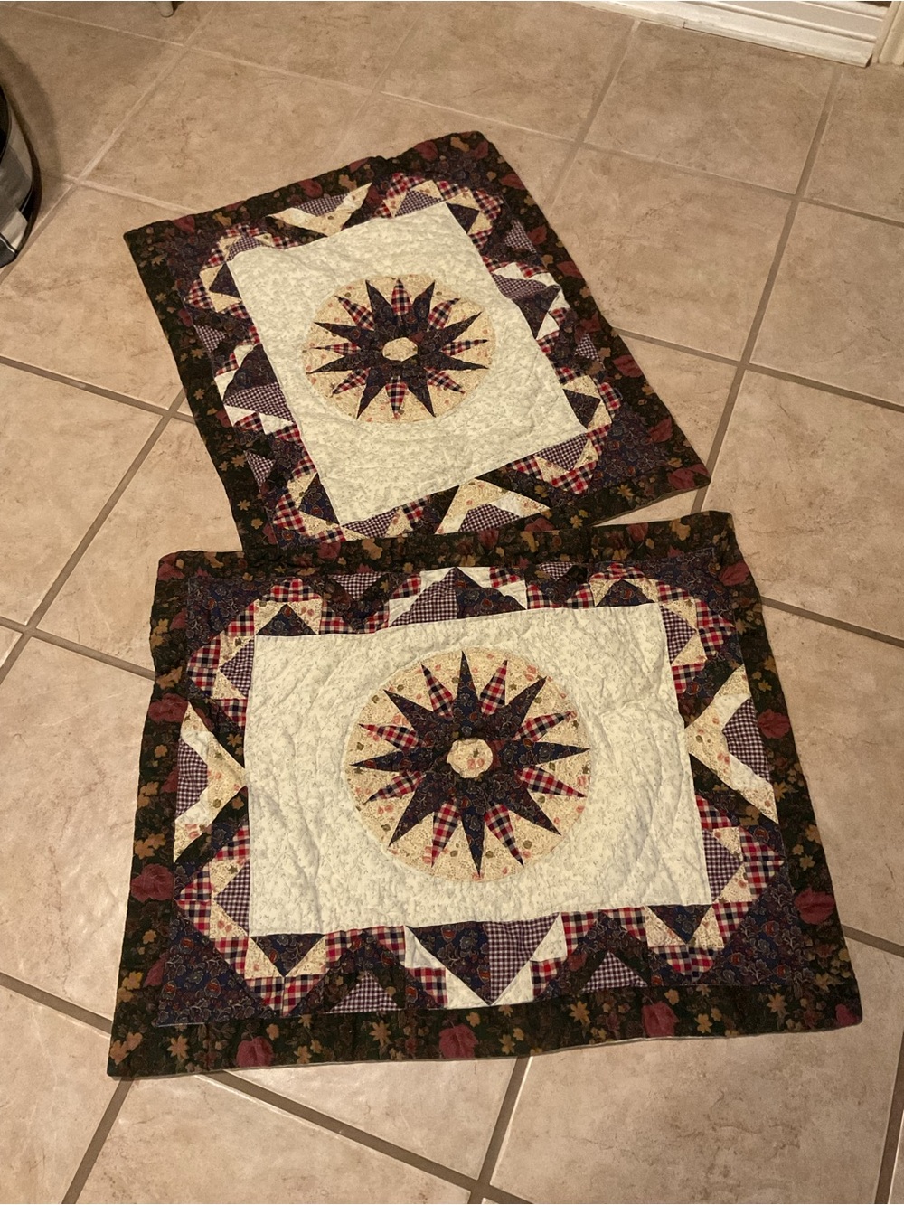 Lot Of 2 Patchwork Quilted Pillow Shams